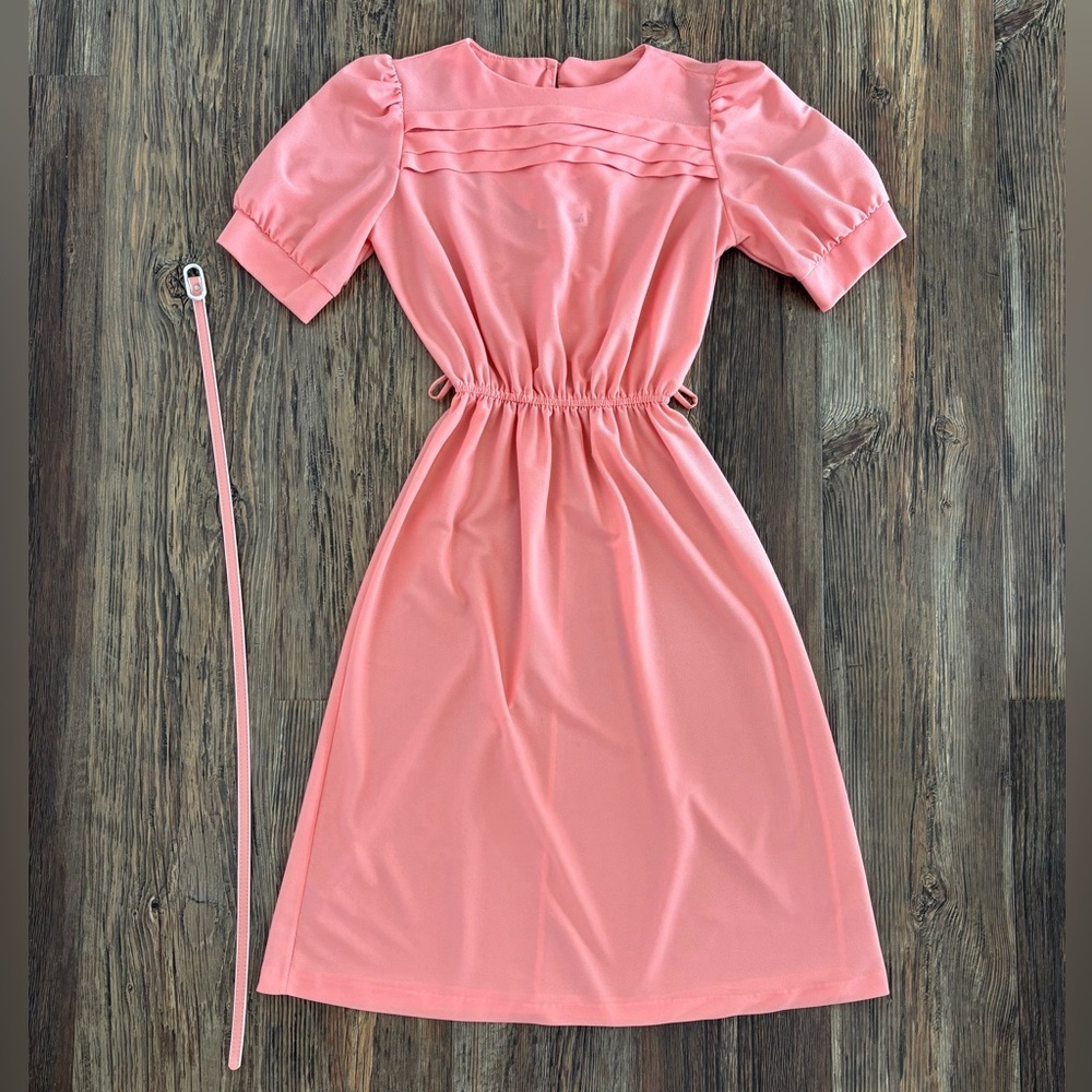 Vtg Doo-Dads Secretary Dress Size 7/8 Peach Semi-Sheer Elastic Waist w/Belt USA - Picture 2 of 13